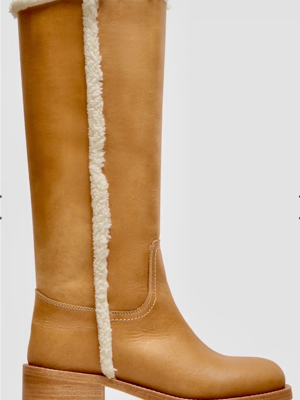 Steve Madden RIGGS Faux Fur Tall Tan Leather Shearling-Trim Boot
